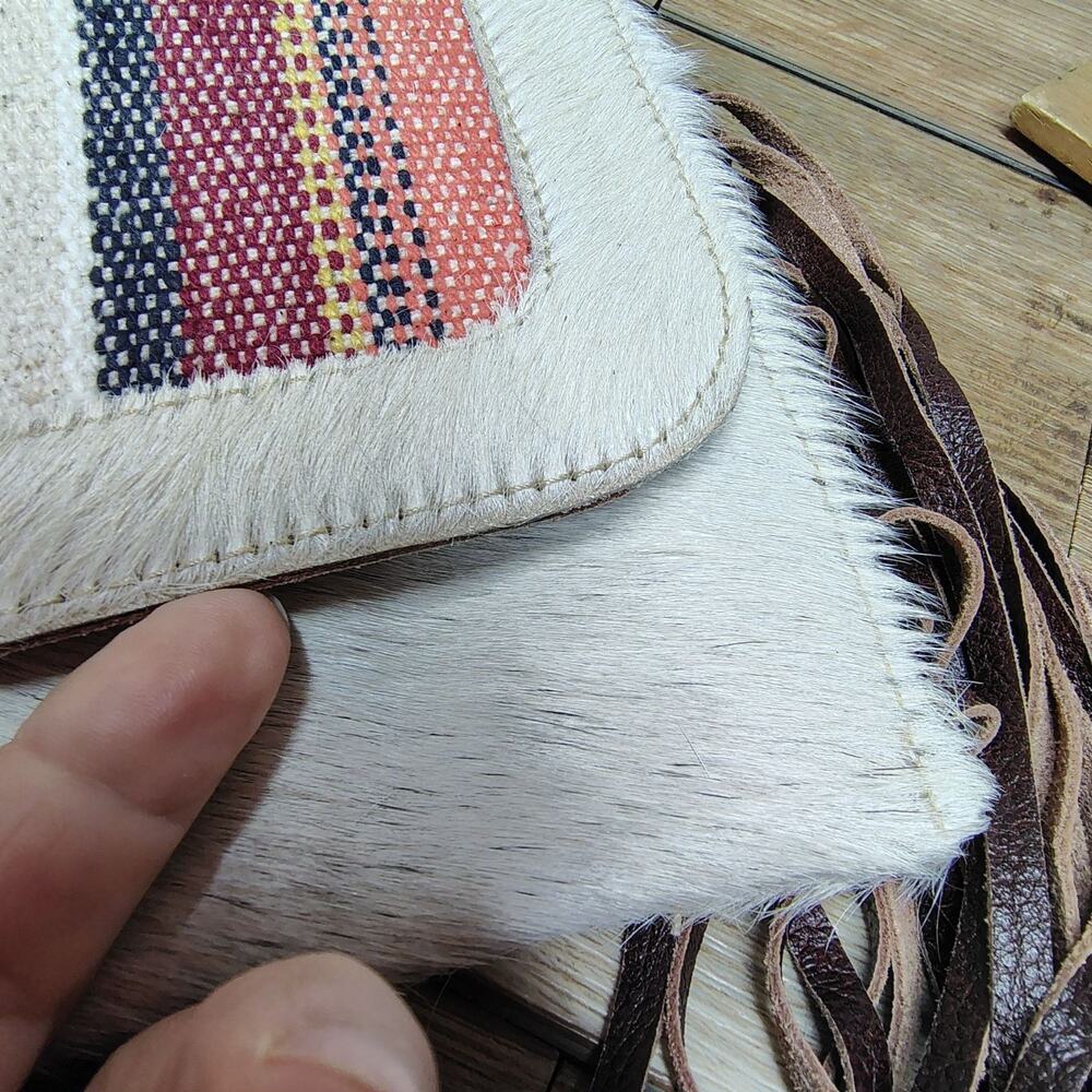 Myra Bag Delicate Hues Leather Hairon Crossbody Fringe Purse Boho Southwest - Picture 15 of 16